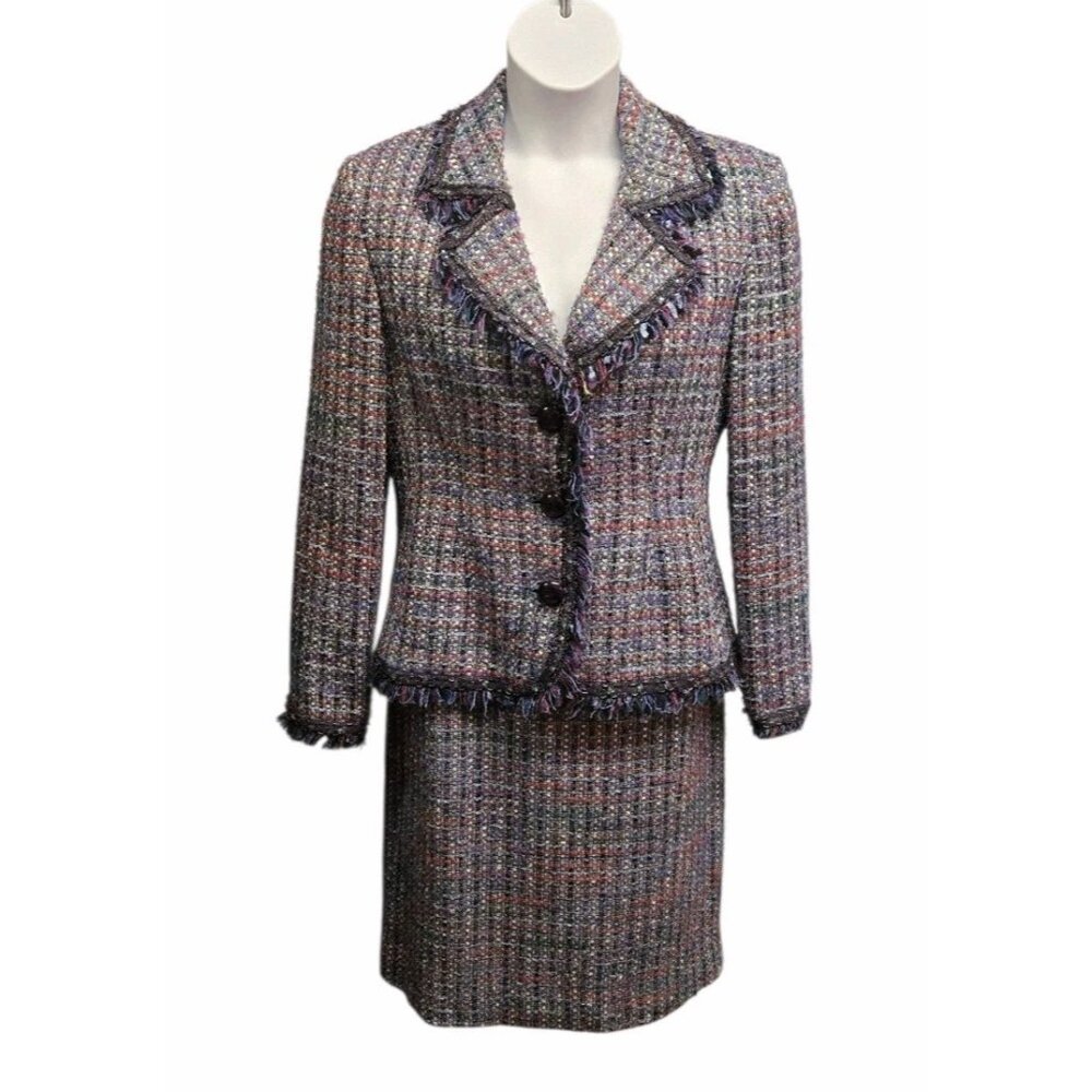 Vntg Designs By Seymour Tweed Suit Womens 12 Blazer 14 Skirt Classic Secretary